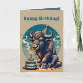 Retro Bison Buffalo Gelukkige Verjaardag Kaart (Voorkant)