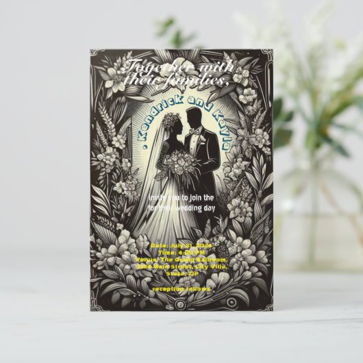 retro blac7white fotobruiloft kaart (Staand voorkant)