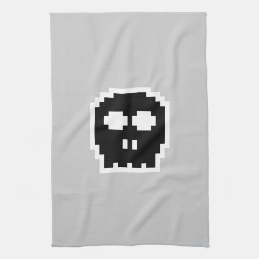 Retro Black 8-bits schedel Theedoek (Verticaal)