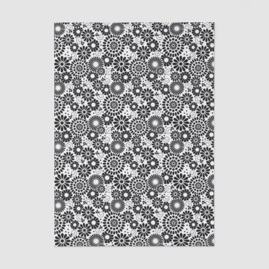 Retro Black and White Chic Folk Flowers Pattern Tissuepapier (Voorkant)