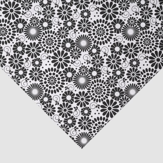 Retro Black and White Chic Folk Flowers Pattern Tissuepapier (Detail)