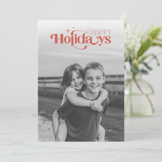 Retro Black and White Photo Children Christmas Feestdagenkaart (Staand voorkant)