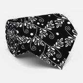 Retro Black and White Vines Folk Floral Pattern Stropdas (Opgerold)