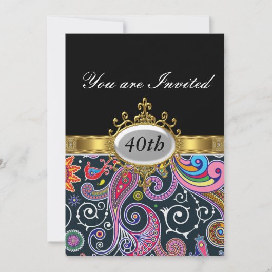 Retro Black Birthday Party Glamor Invitation Kaart (Voorkant)