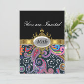 Retro Black Birthday Party Glamor Invitation Kaart (Staand voorkant)