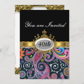 Retro Black Birthday Party Glamor Invitation Kaart (Voorkant / Achterkant)