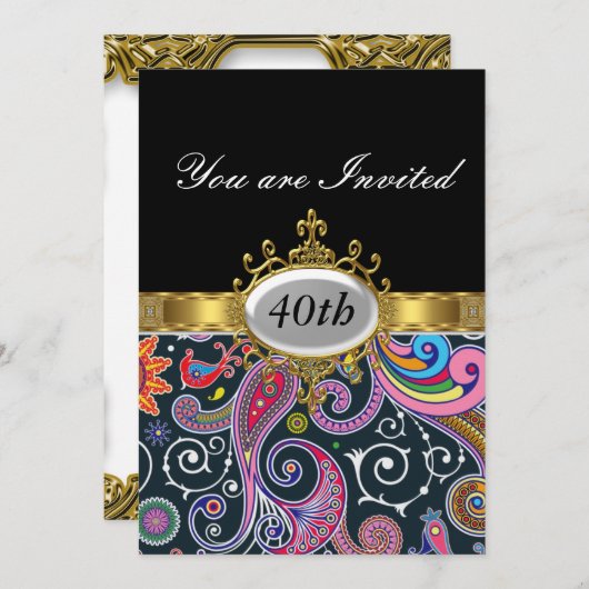 Retro Black Birthday Party Glamor Invitation Kaart (Voorkant / Achterkant)