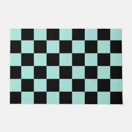Retro Black Blue Checkerboard Pattern Deurmat