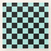 Retro Black Blue Checkerboard Pattern Glazen Onderzetter (Voorkant)