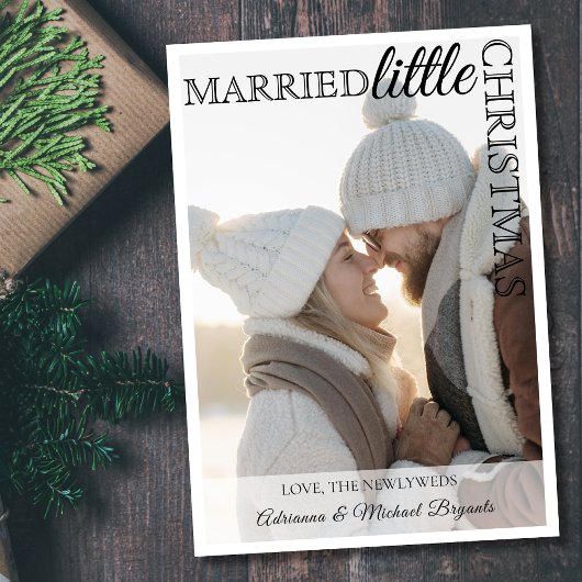 Retro Black Calligraphy Married Little Christmas Feestdagenkaart