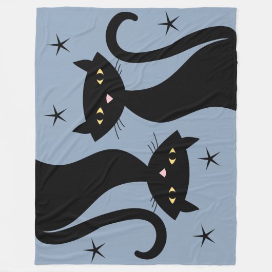 Retro Black Cat, blauw Fleece Deken (Voorkant)