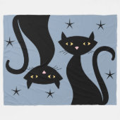 Retro Black Cat, blauw Fleece Deken (Voorkant (Horizontaal))