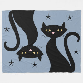Retro Black Cat, blauw Fleece Deken