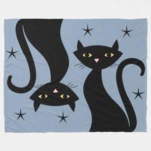 Retro Black Cat, blauw Fleece Deken