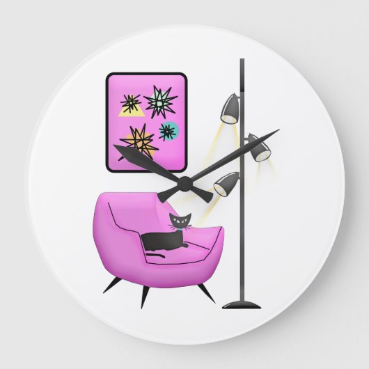 RETRO BLACK CAT CLOCK GROTE KLOK (Voorkant)