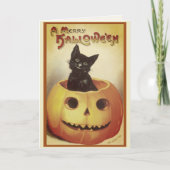  Retro Black Cat Custom Merry Halloween Feestdagen Kaart (Voorkant)
