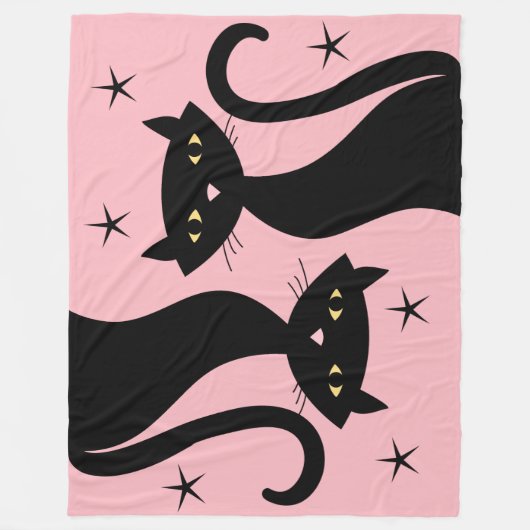 Retro Black Cat Fleece Deken (Voorkant)