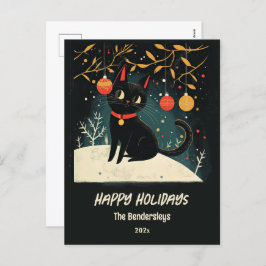 Retro Black Cat Fun Vakantie Briefkaart