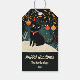 Retro Black Cat Fun Vakantie Cadeaulabel