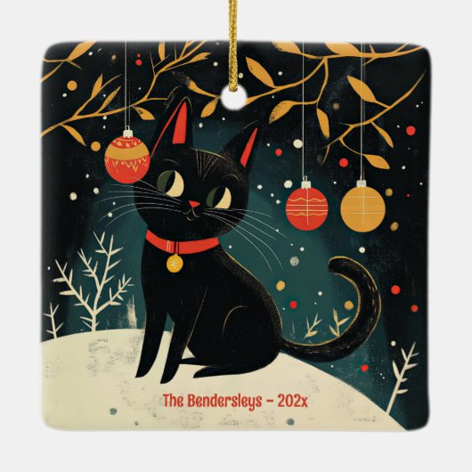Retro Black Cat Fun Vakantie Keramisch Ornament (Achterkant)