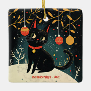 Retro Black Cat Fun Vakantie Keramisch Ornament