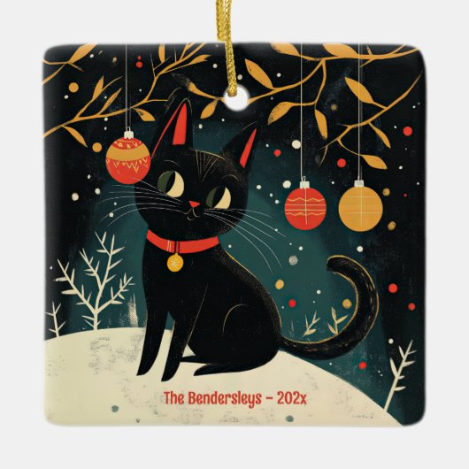Retro Black Cat Fun Vakantie Keramisch Ornament (Voorkant)
