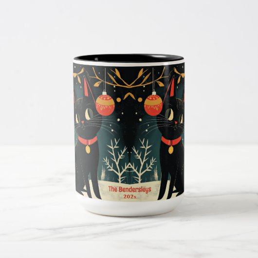 Retro Black Cat Fun Vakantie Mok (Center)