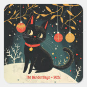 Retro Black Cat Fun Vakantie Vierkante Sticker (Voorkant)