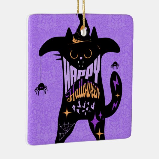 Retro Black Cat Funny Halloween Keramisch Ornament (Rechts)