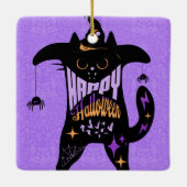 Retro Black Cat Funny Halloween Keramisch Ornament (Achterkant)