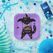 Retro Black Cat Funny Halloween Papieren Bordje (Feest)