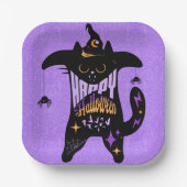 Retro Black Cat Funny Halloween Papieren Bordje (Voorkant)