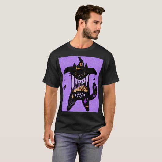 Retro Black Cat Funny Halloween T-shirt (Voorkant volledig)