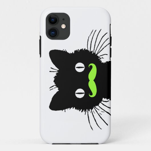 RETRO BLACK CAT FUNNY LIME GREEN MUSTACHE Case-Mate iPhone CASE (Achterkant)