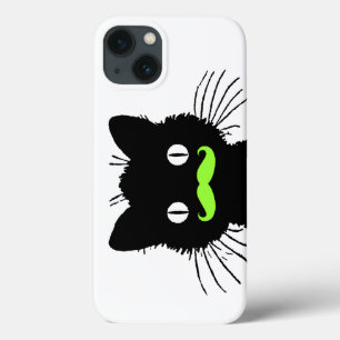 RETRO BLACK CAT FUNNY LIME GREEN MUSTACHE Case-Mate iPhone CASE