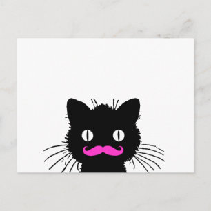 RETRO BLACK CAT FUNNY PINK MUSTACHE BRIEFKAART