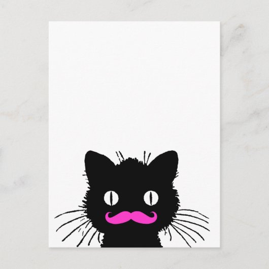 RETRO BLACK CAT FUNNY PINK MUSTACHE BRIEFKAART (Voorkant)
