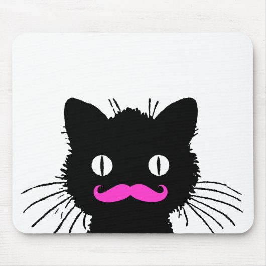 RETRO BLACK CAT FUNNY PINK MUSTACHE MUISMAT (Voorkant)