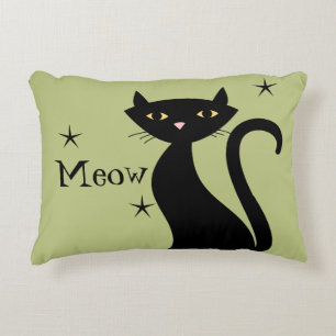 Retro Black Cat green Accent Kussen