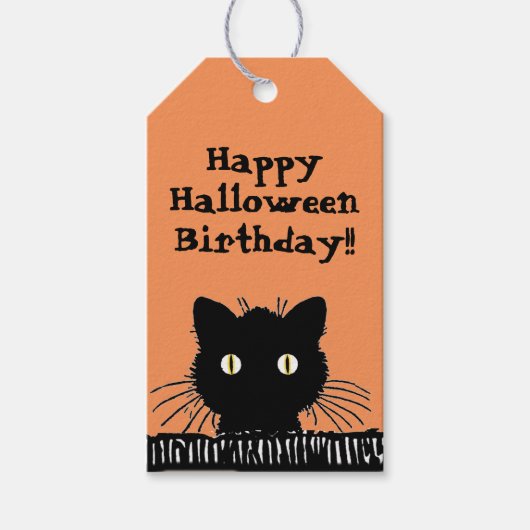 Retro Black Cat Halloween Birthday Cadeaulabel (Voorkant)