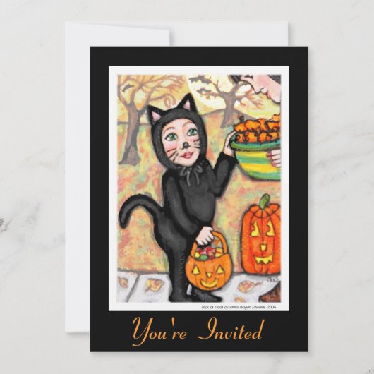 Retro Black Cat Halloween Costume Invitation Kaart (Voorkant)