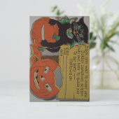 Retro Black Cat Halloween Party Invitation Kaart (Staand voorkant)