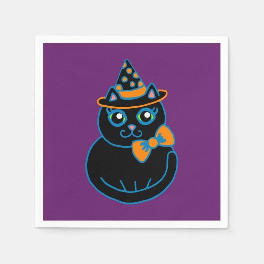 Retro Black Cat Halloween Party Napkins Servetten (Voorkant)