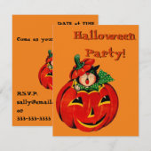 Retro Black Cat Halloween Party-uitnodigingen Kaart (Voorkant / Achterkant)