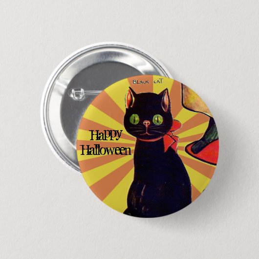 Retro Black Cat Halloween 🎃 Ronde Button 5,7 Cm (Voorkant /achterkant)