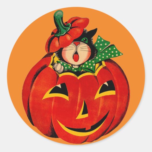 Retro Black Cat Halloween Stickers (Voorkant)