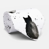 Retro black cat kat grappige waterverf dierenliefh stropdas (Opgerold)