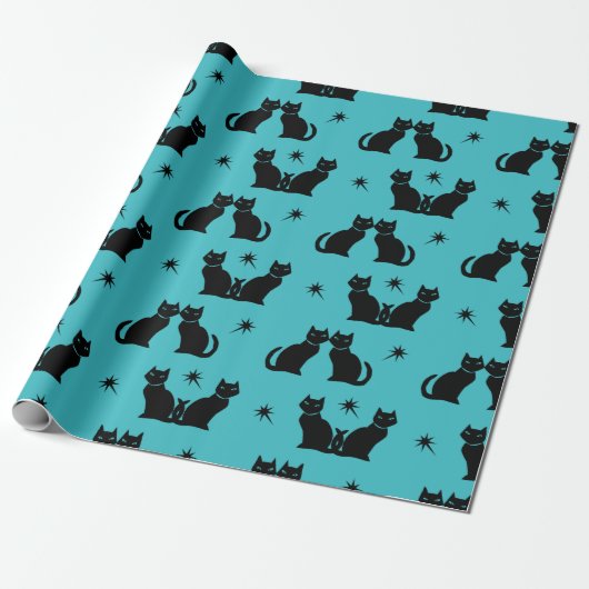 Retro Black Cat Kat inpakpapier (Uitgerold)