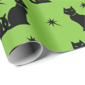 Retro Black Cat Kat op groen inpakpapier (Rol Hoek)