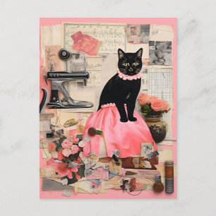 Retro Black Cat ketting Collage Briefkaart